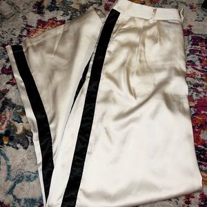 Beige satin wide leg pants